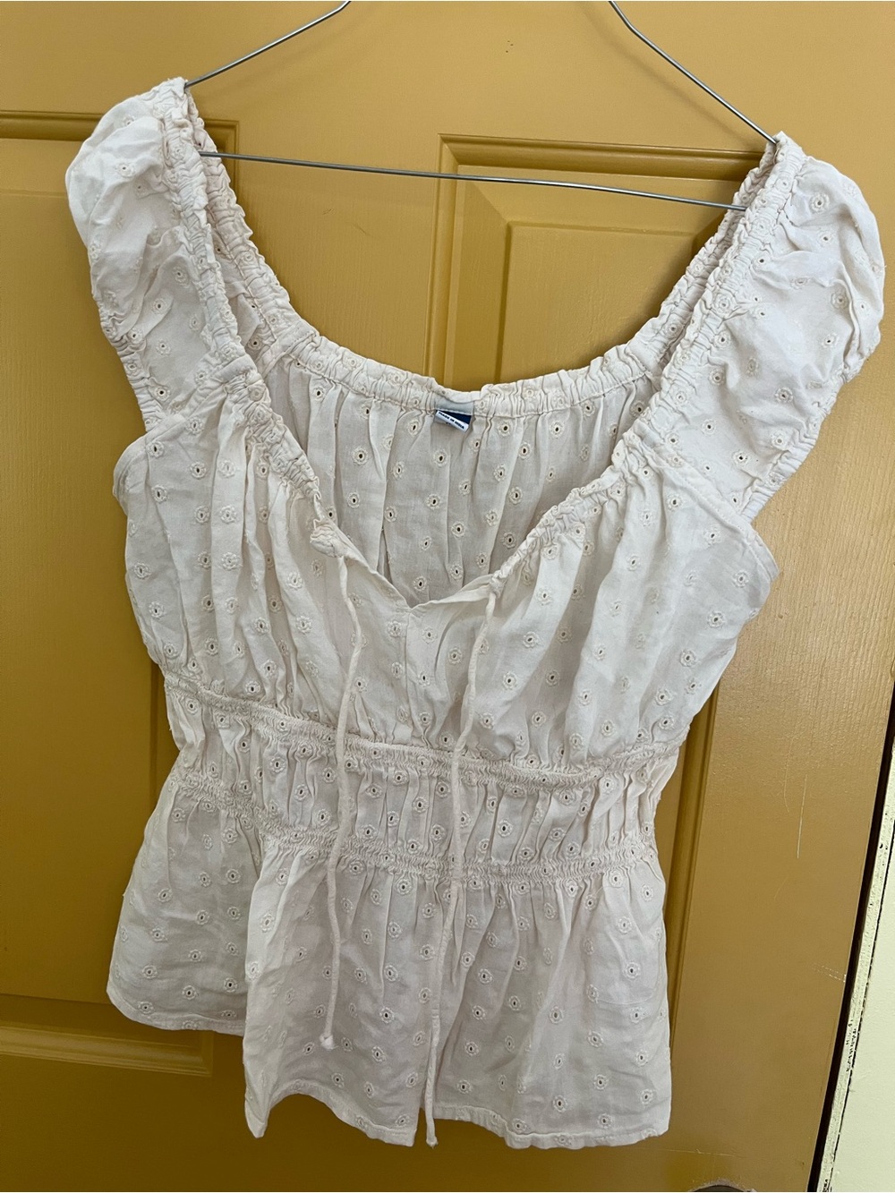 Old Navy Cream Eyelet Peplum Top